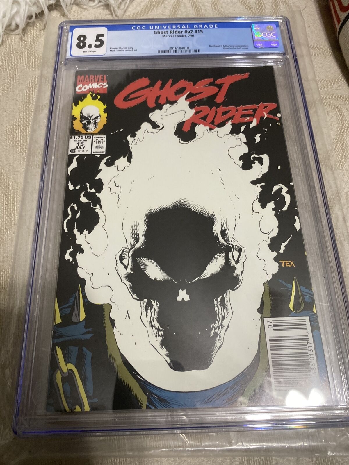Ghost Rider v2 #15 CGC 8.5 WP 1991 Marvel Comics 1st Print Glow-in-The-Dark
