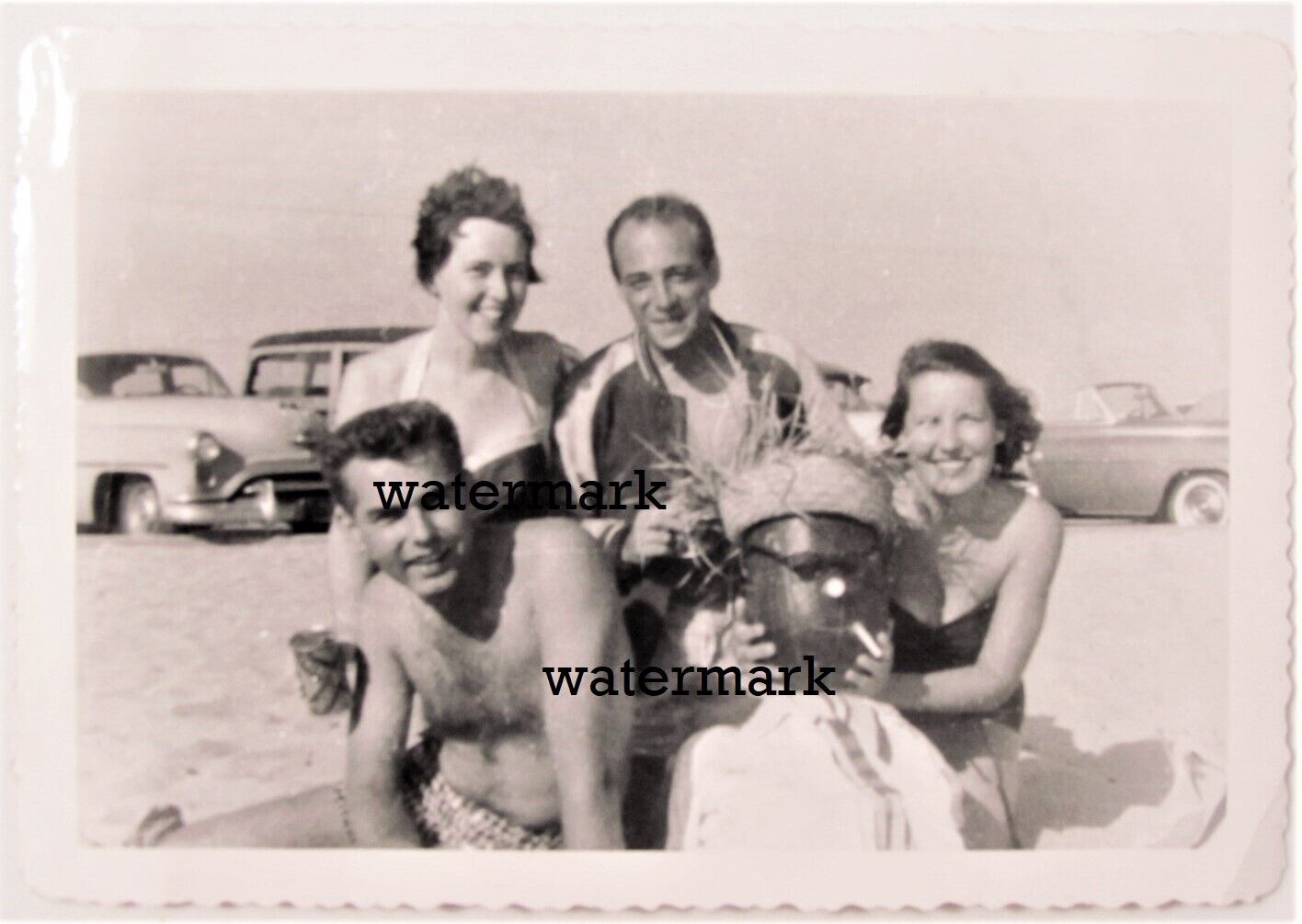 1955 Huntington Beach Ca Fun Sand Beach Scene Watermelon Man Photo