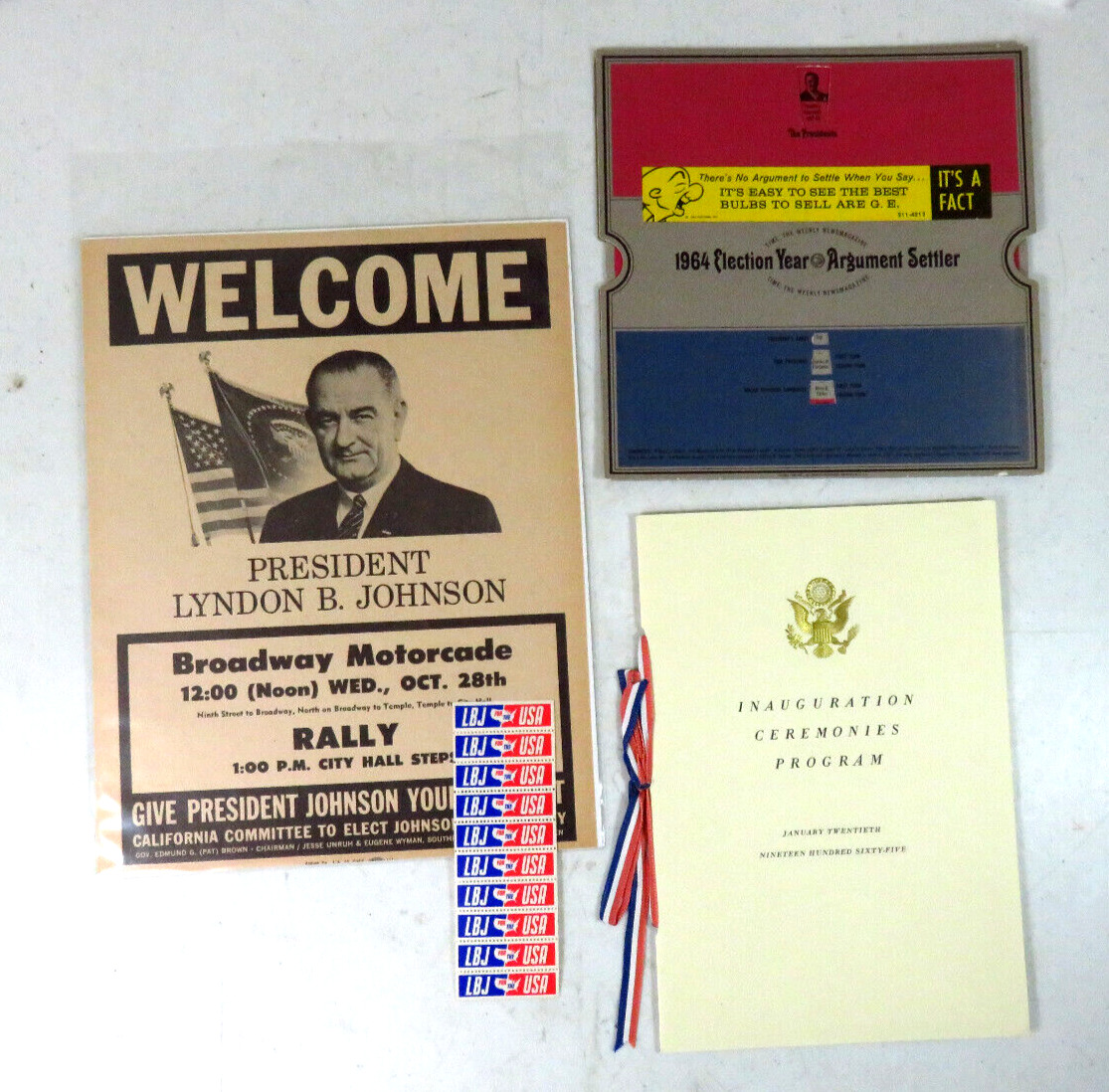 LBJ Lyndon B Johnson various campaign material w/ 1965 Inauguration Program