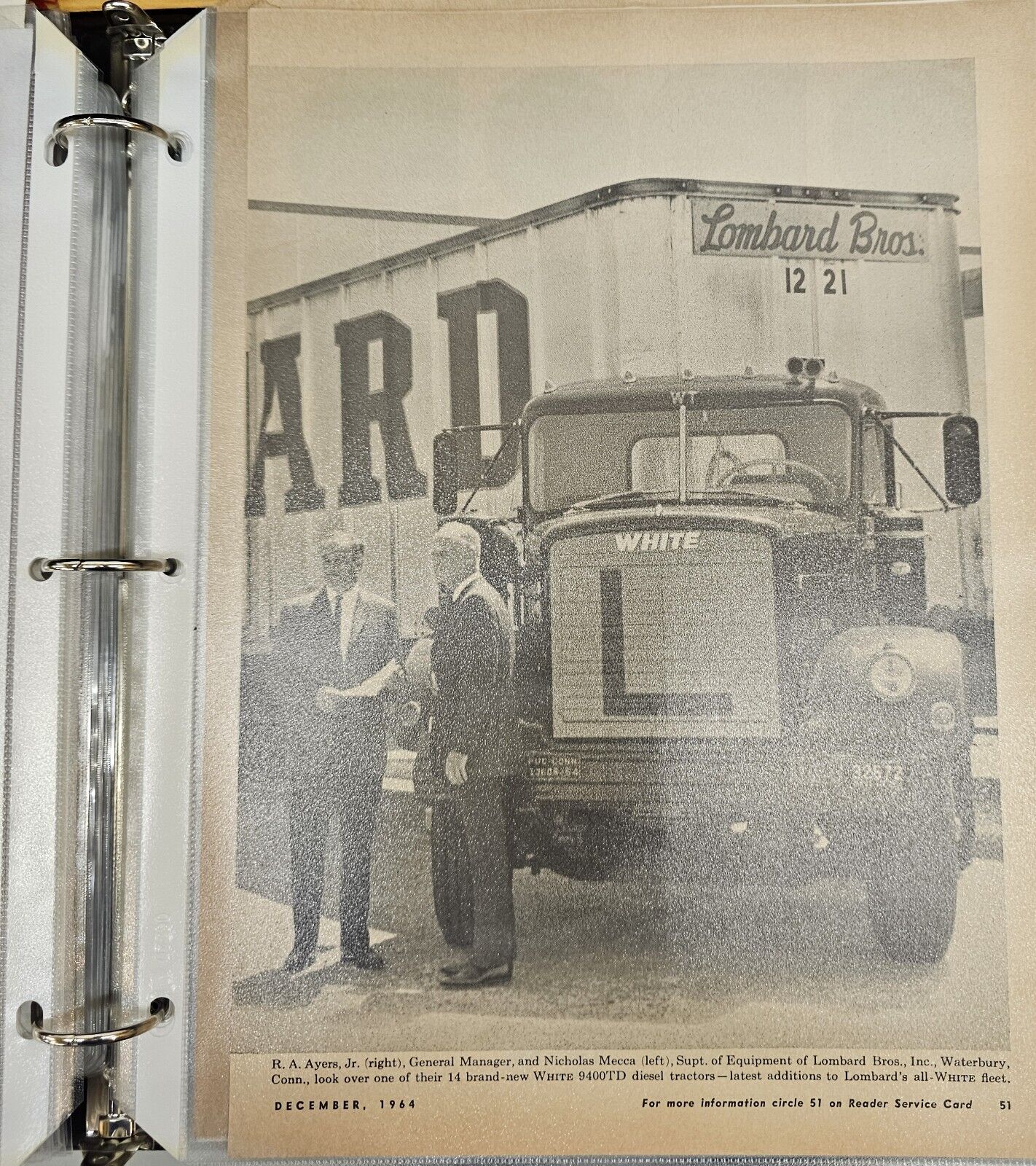 Lombard Bros., Trucking Waterbury,  CT 1960s Vintage White Motors, Northeast LTL