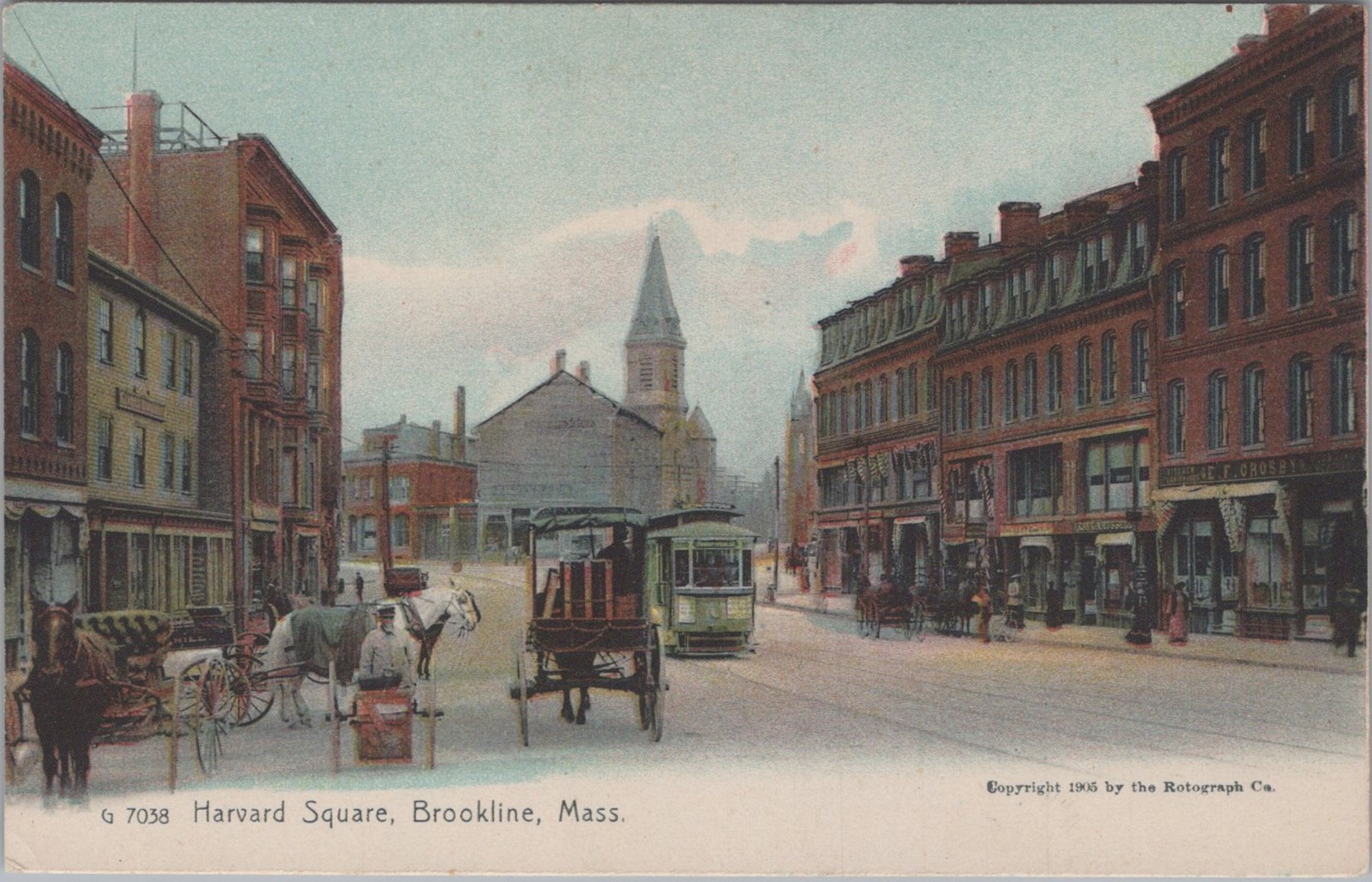 Harvard Square Brookline MA Trolley Streetcar Horse Rotograph 1905 Postcard Harvard Square Brookline MA Trolley Streetcar Horse Rotograph 1905 Postcard