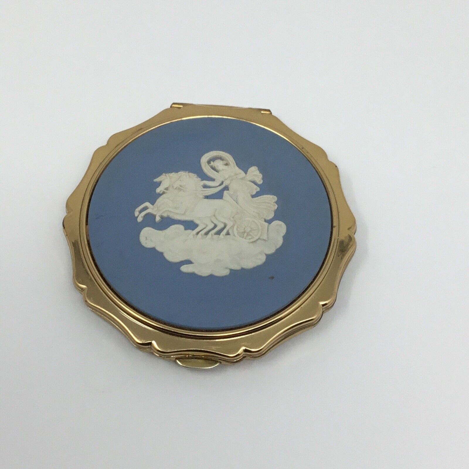 Vintage Stratton Blue Wedgwood Compact Mirror England Chariot