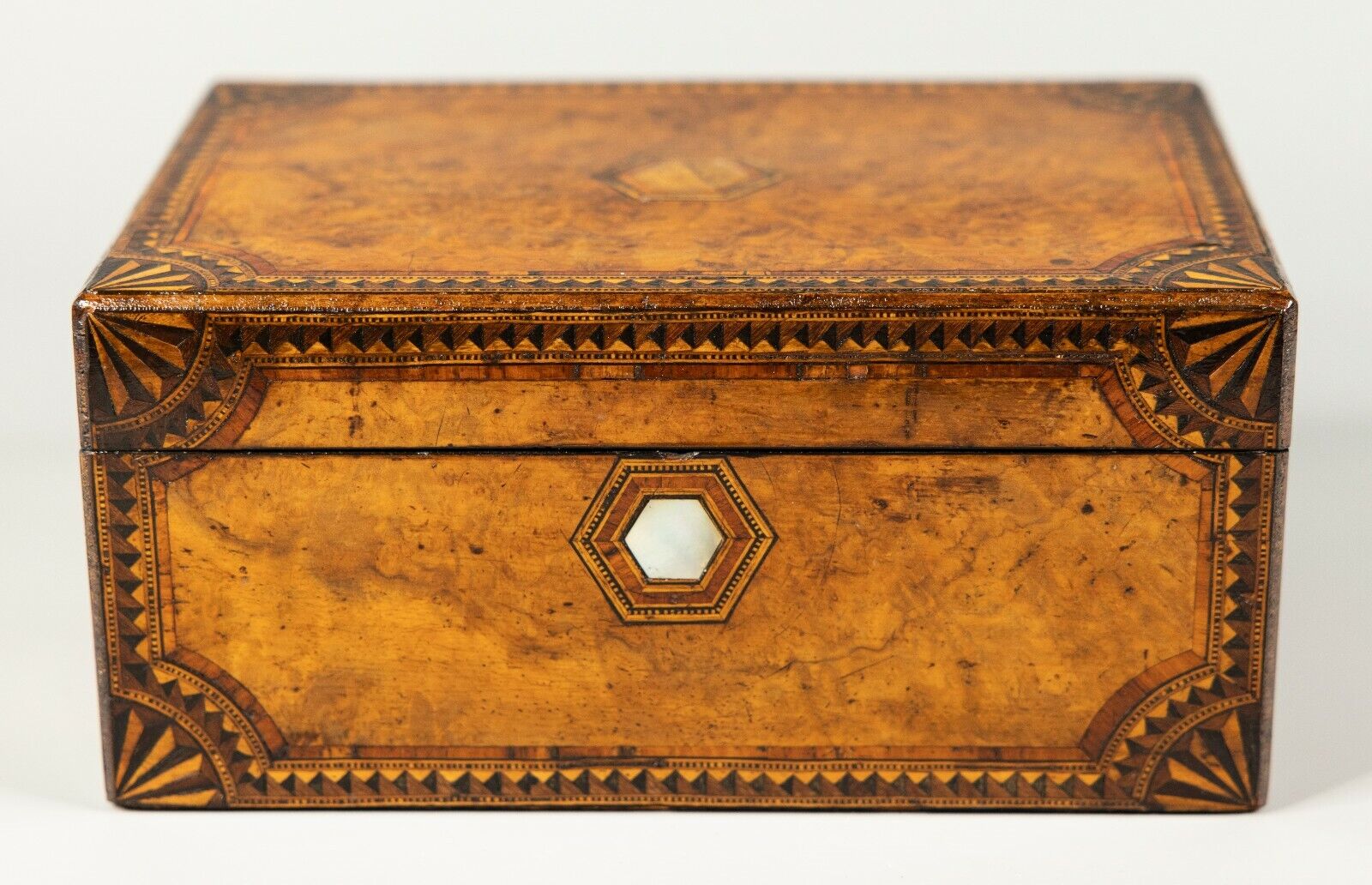 Antique 19th Century English Walnut Inlaid Tunbridge Box