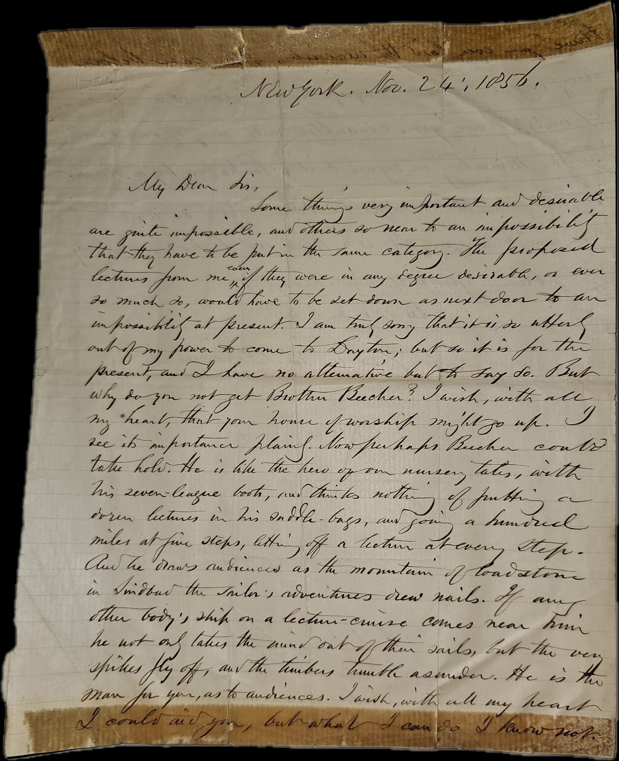 1856 Abolitionist Minister George B Cheever Letter Praising Henry Ward Beecher 1856 Abolitionist Minister George B Cheever Letter Praising Henry Ward Beecher