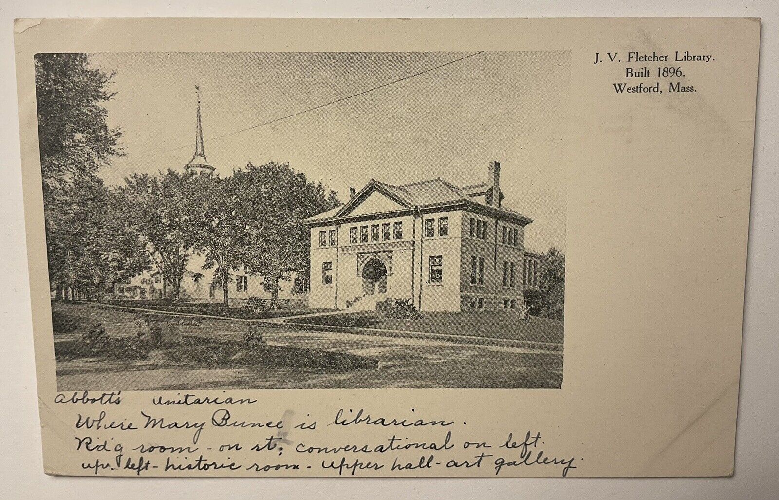 J.V. Fletcher Library, Westford, MA Postcard 