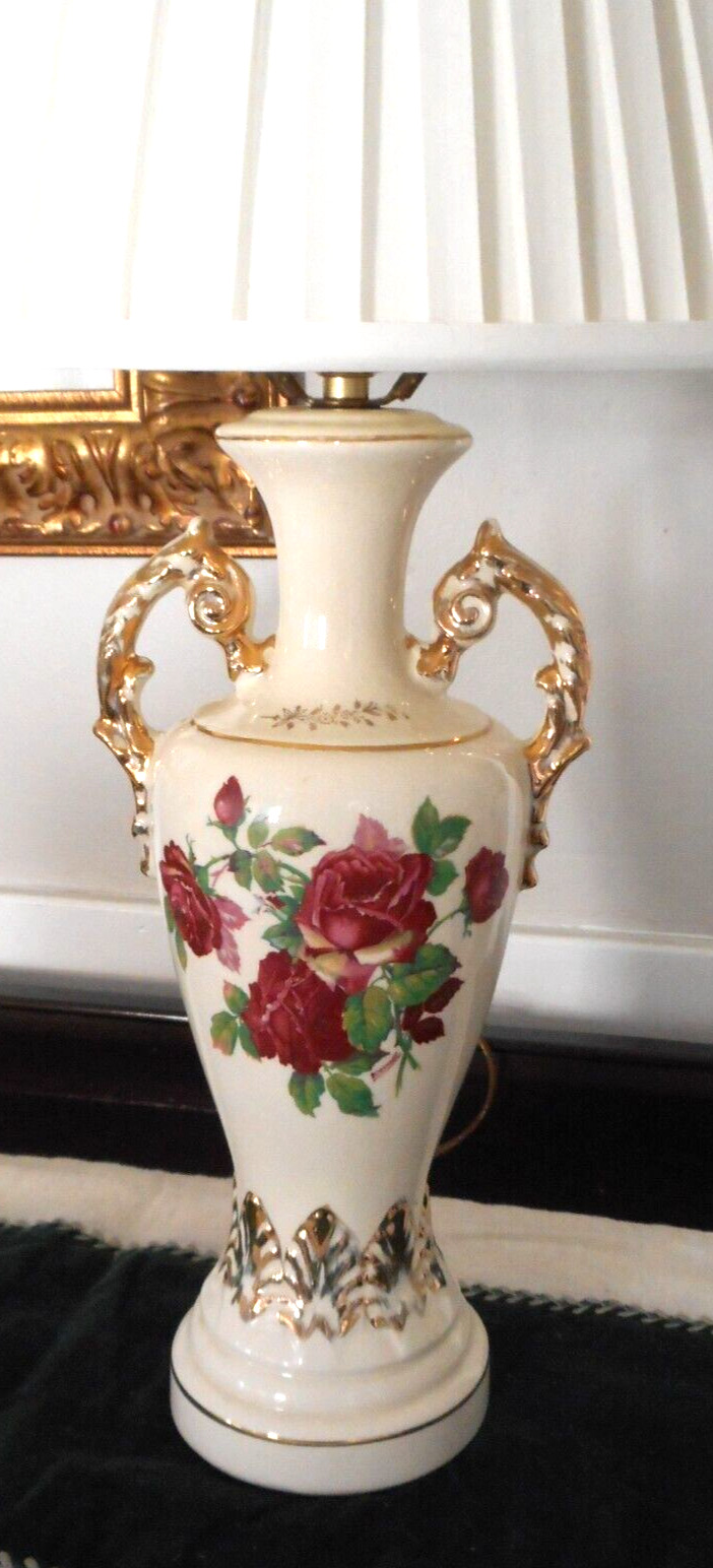 Worrall Porcelain amphora lamp roses CIRCA 1940s