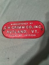 G H Grimm Rutland, VT Cast Iron Sign  Plague 12