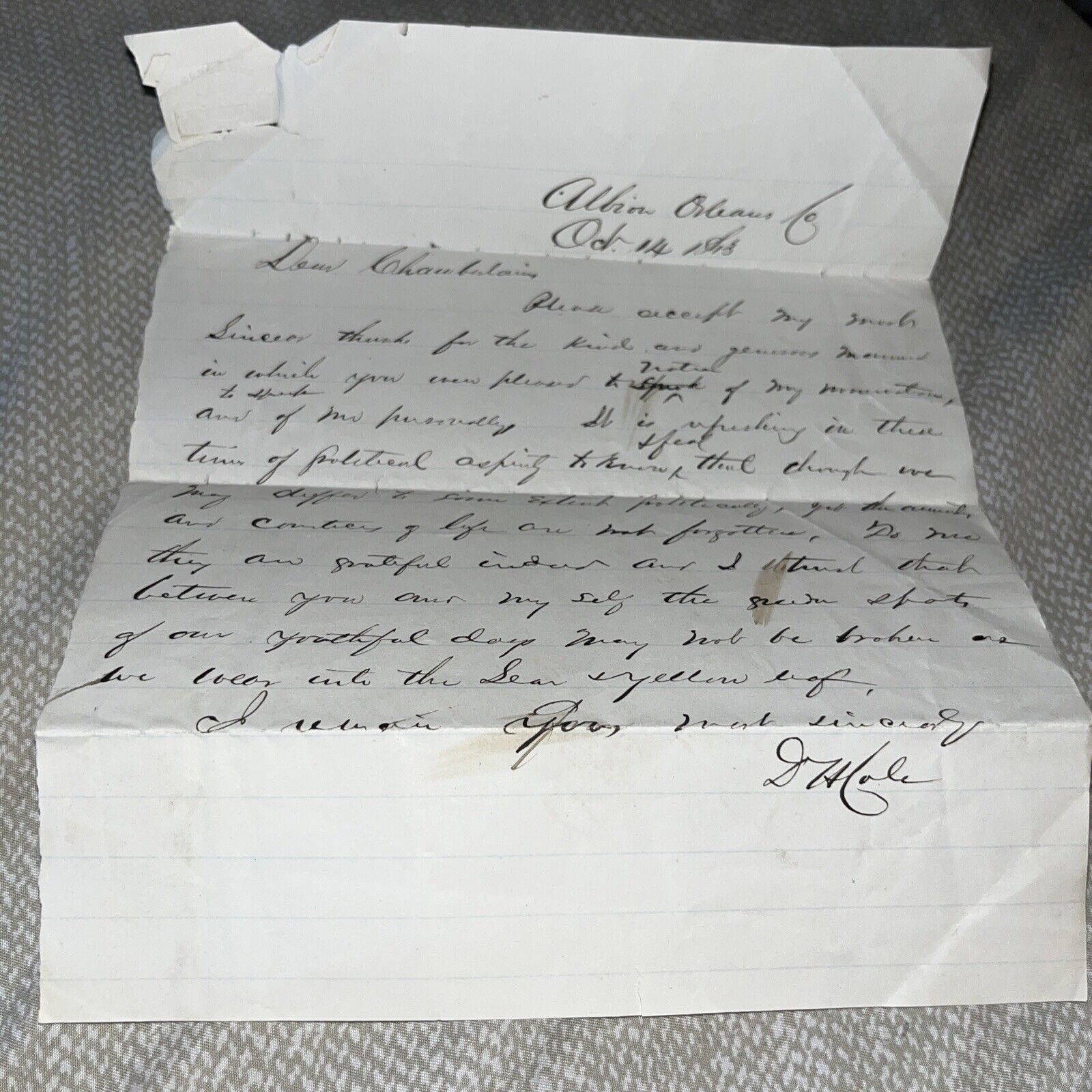 1863? Civil War Era Dan Hyde Cole Letter New York Senator to Political Opponent
