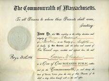 1899 Massachusetts Governor ROGER WOLCOTT Appoints George N. Goddard NOTARY PUB. picture