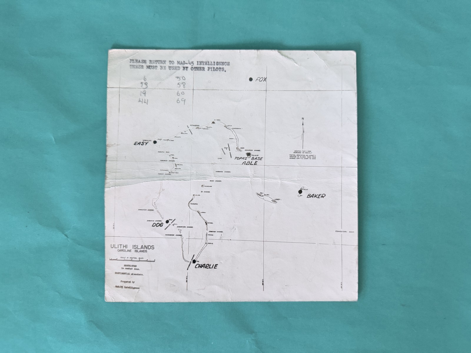WWII US Navy Ulithi Islands Caroline Chart MAG-45 Intelligence Original