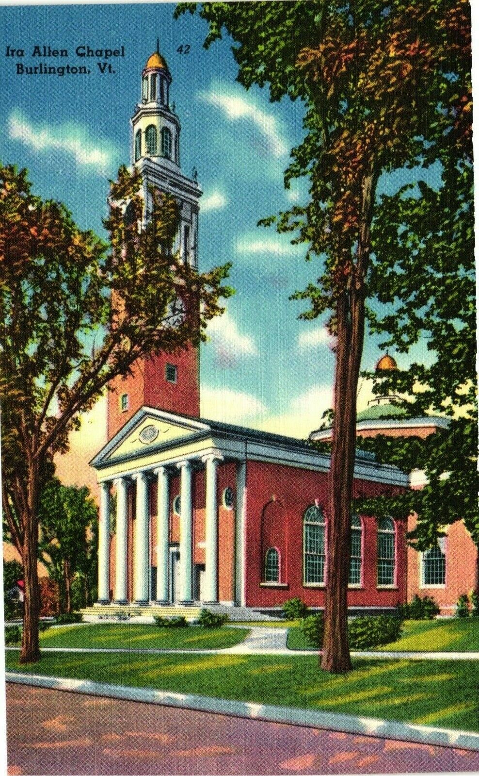 Vintage Postcard - Linen Ira Allen Chapel Building Burlington Vermont VT #6497