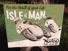 Norton Manx Isle of Man Grand Prix Motorcycle Tin Metal Sign Wall Garage  picture