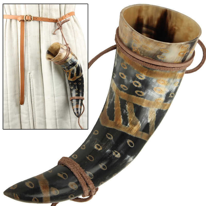 Viking Drinking Horn Norman Leather Holder - Fire Burned Snakeskin Design
