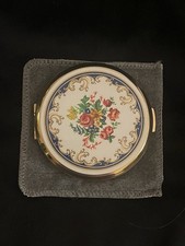 Vintage Stratton Made in England Blue Floral Mirror Compact Comes With Pouch picture