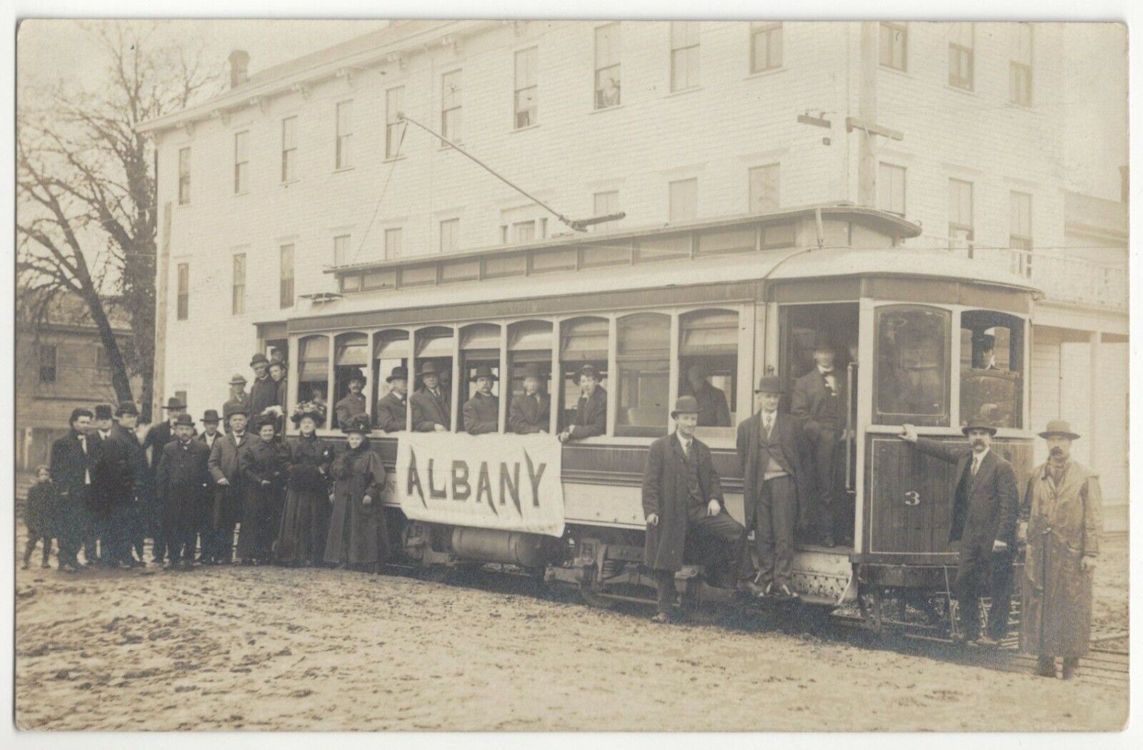 1910 Albany, New York REAL PHOTO Railroad Street Car Trolley, Vintage Postcard