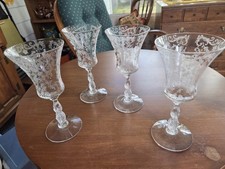 Set Of 4 Cambridge Chantilly Pattern Wine Water Etched Glass Goblets Stem 7 7/8