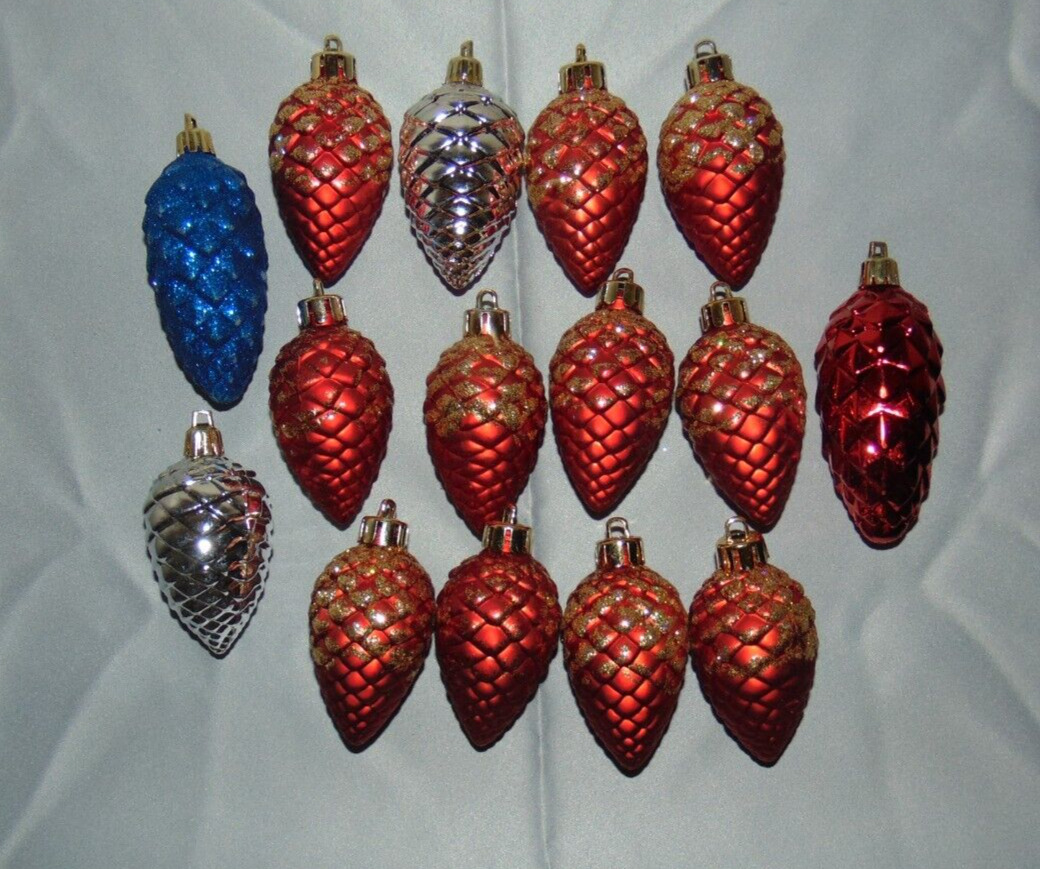 Bradford Pine Cone Ornaments Plastic Vintage Lot of 15