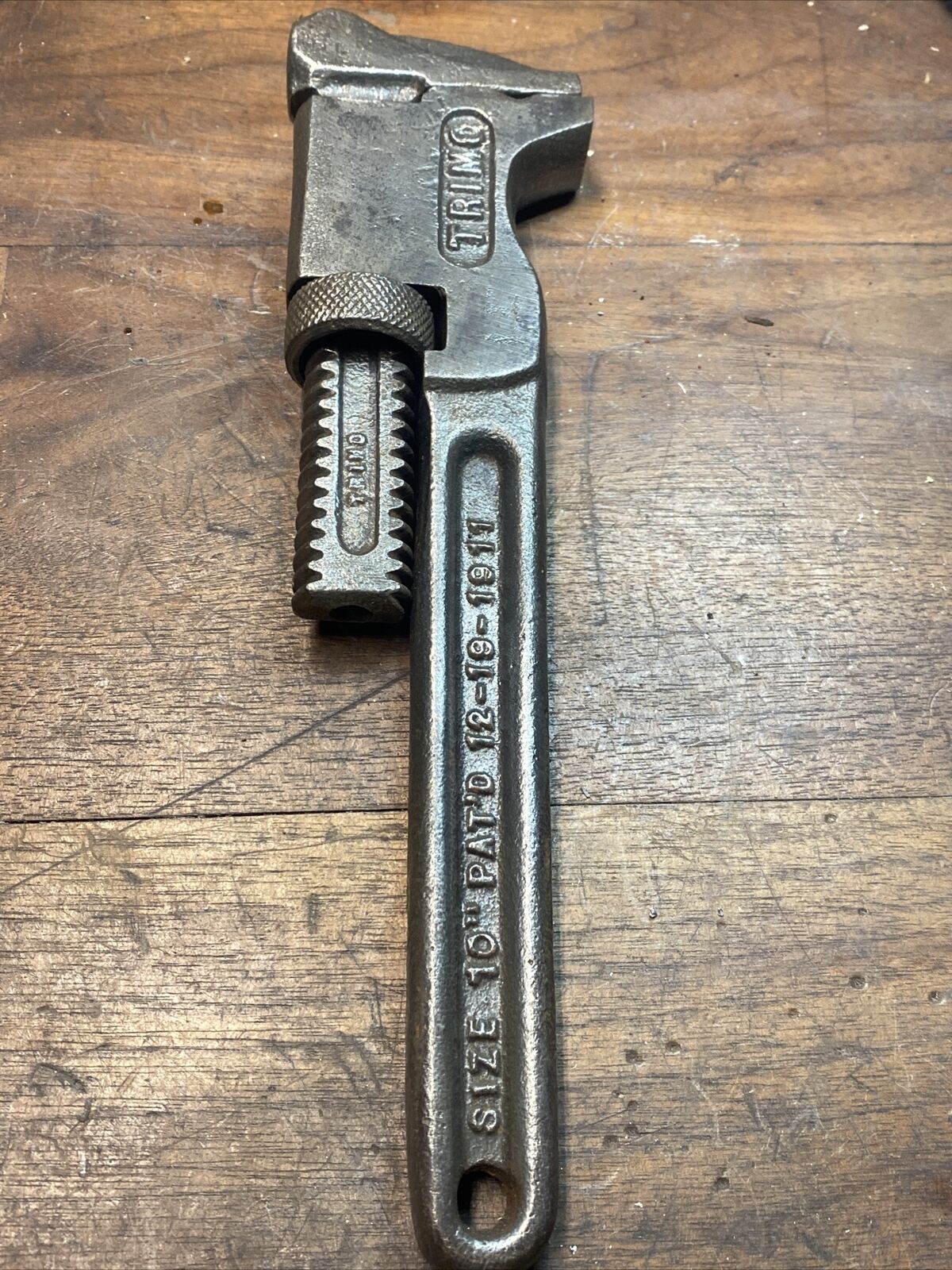 Antique Trimo 10” Pipe Wrench Trimont MFG Co Roxbury, MASS 12/19/1911 Pat’d NICE