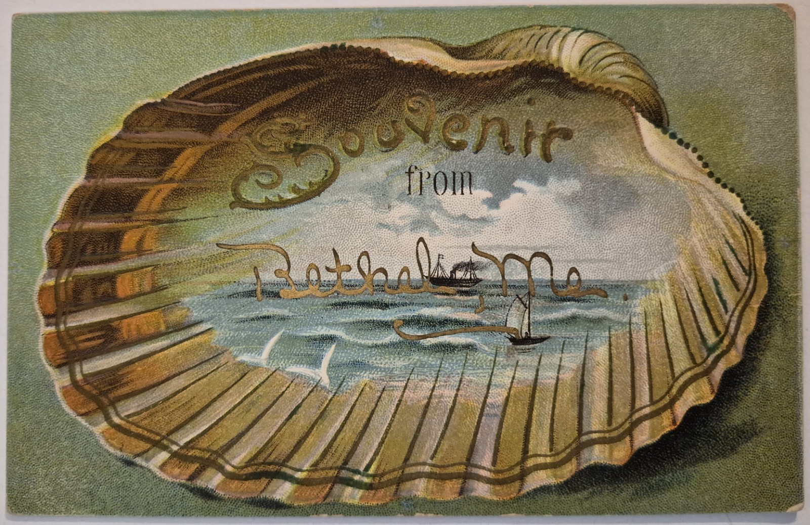 Vintage Postcard Souvenir From Bethel Maine Embossed Seashell AA153 Vintage Postcard Souvenir From Bethel Maine Embossed Seashell AA153
