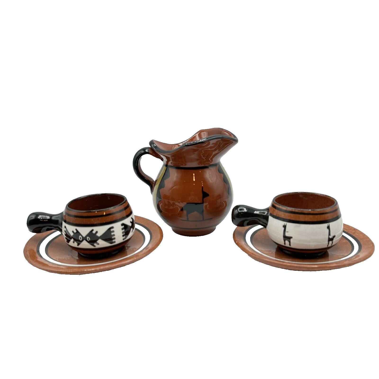 Los Reyes Lima Peru Pitcher Espresso Cup Saucers Folk Art Hand Painted Pottery Los Reyes Lima Peru Pitcher Espresso Cup Saucers Folk Art Hand Painted Pottery