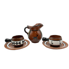 Los Reyes Lima Peru Pitcher Espresso Cup Saucers Folk Art Hand Painted Pottery picture