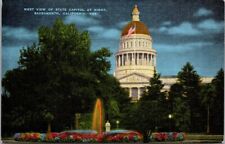 Sacramento CA California West View Of State Capitol At Night Postcard Unposted picture