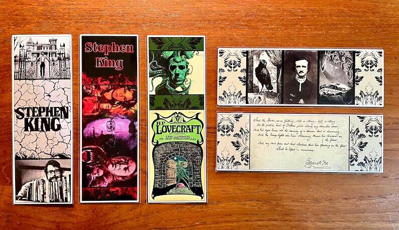 Handmade Bookmarks Gothic Author Series 2 Stephen King H.P. Lovecraft E.A. Poe