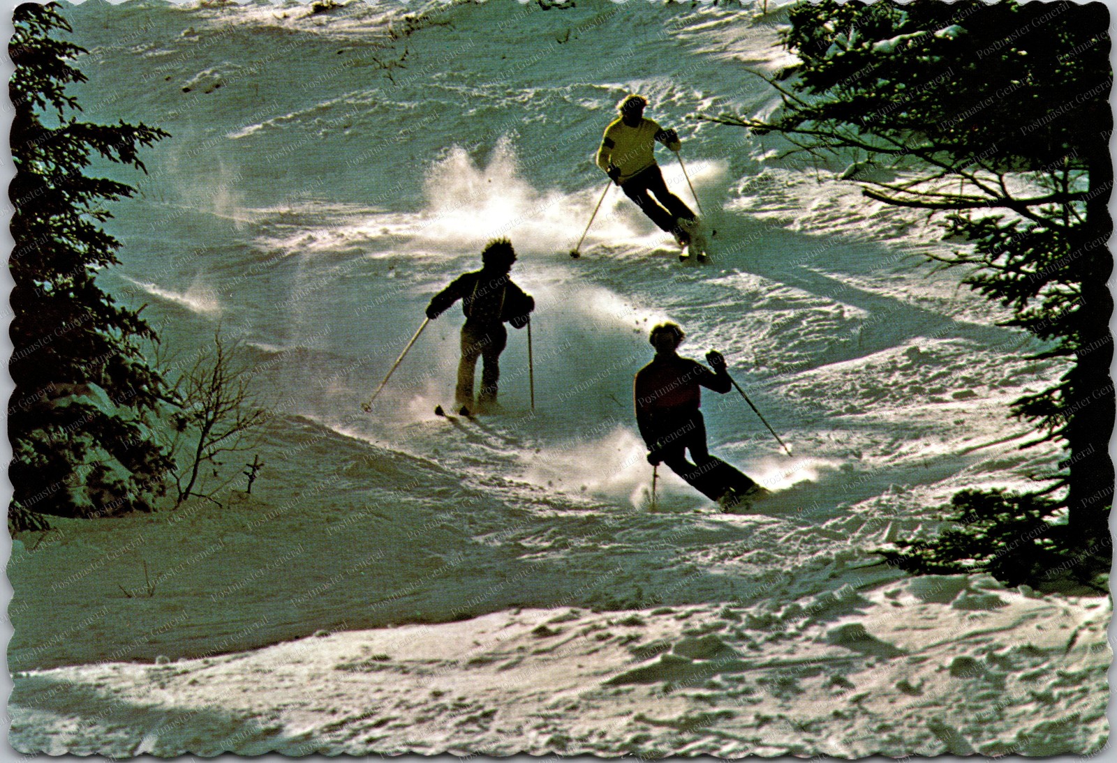 Killington Vermont Skiers on Snowy Trail Continental Postcard C441