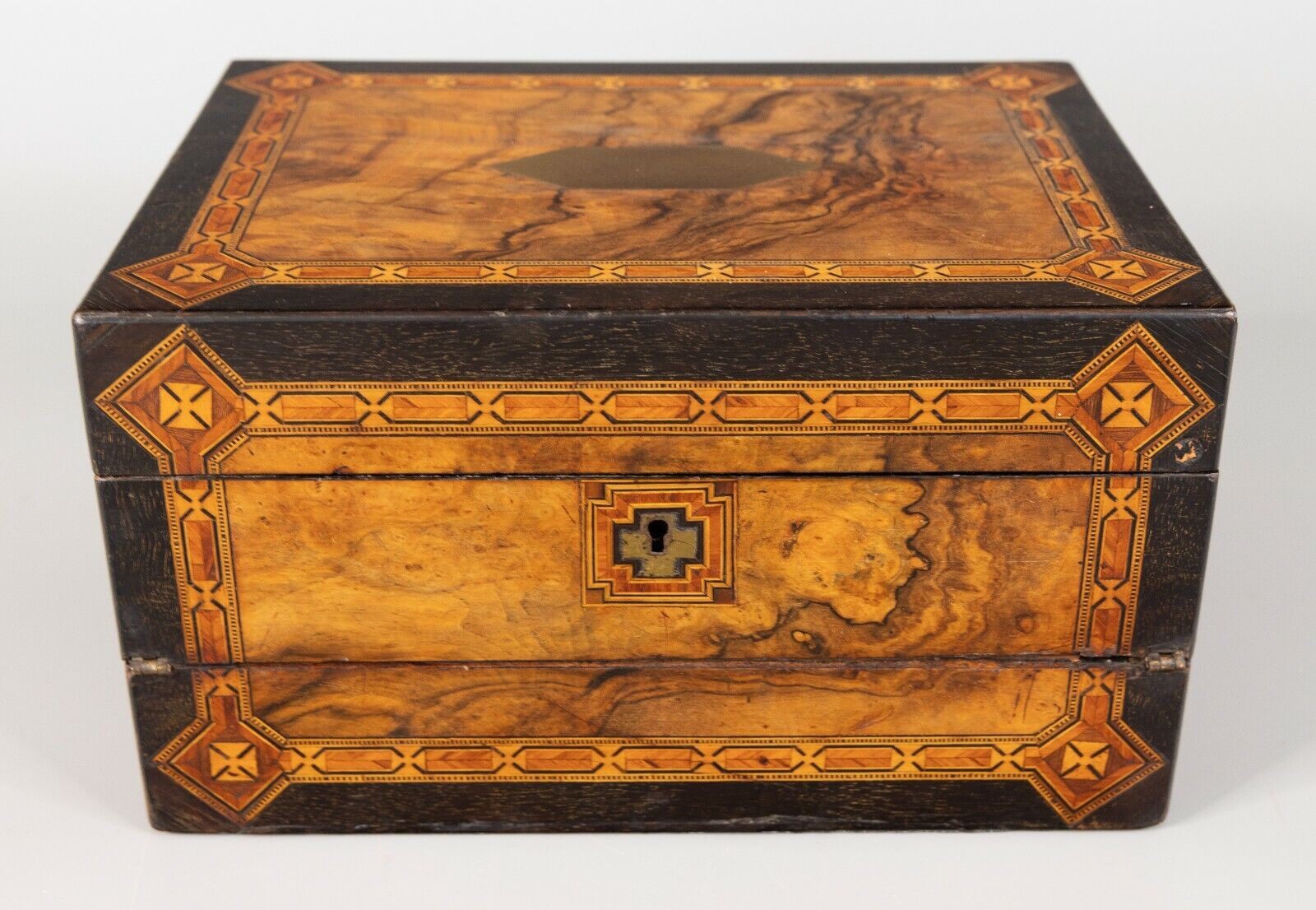 Antique 19th Century English Burl Walnut Tunbridge Writing Slope Box Lap Desk