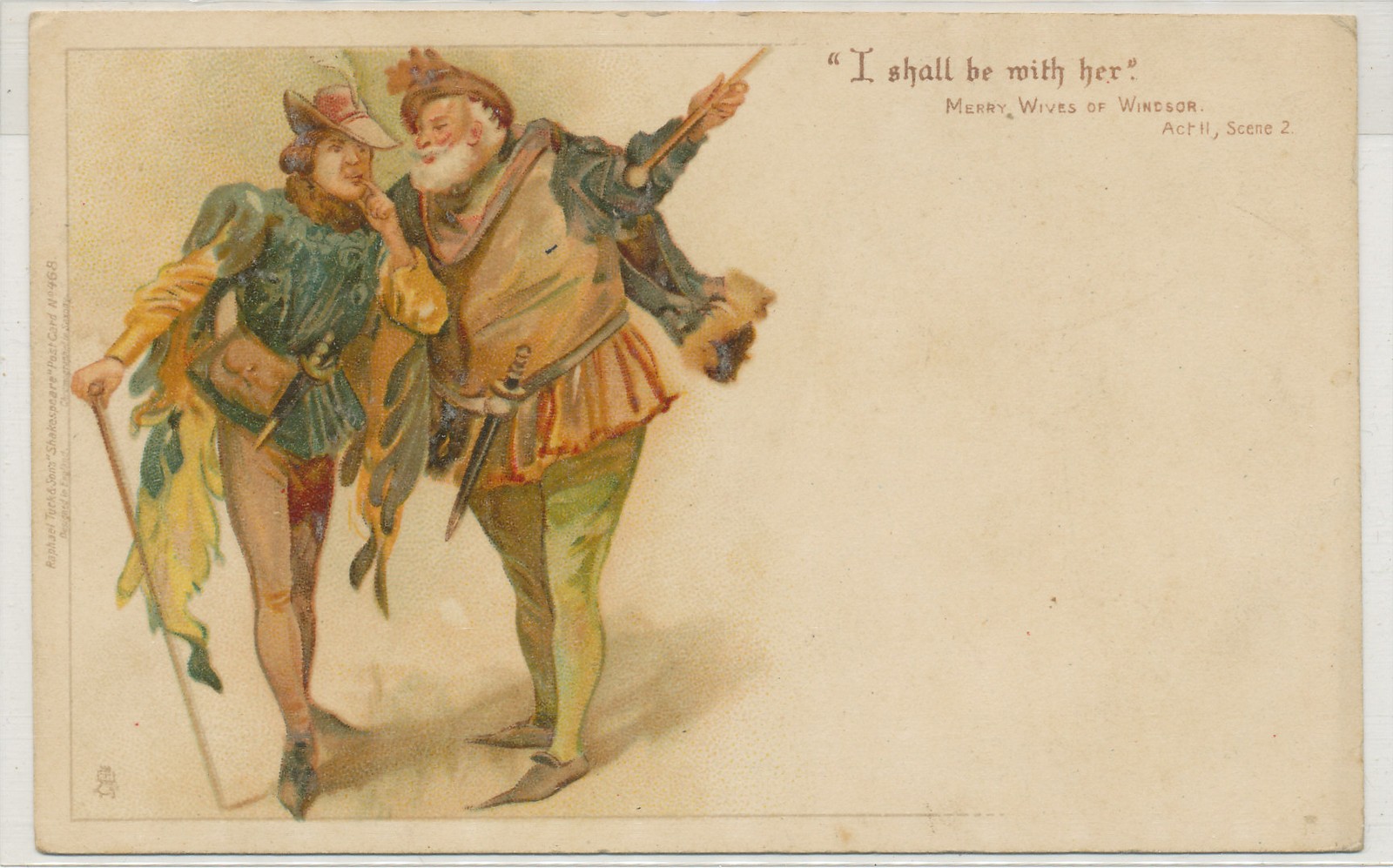 I shall be with Her - Merry Wives of Windsor Act II Scene 2- early Tuck postcard