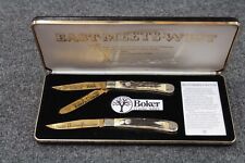 East Meet's West 2 Pocket Knife Set w/ Display Box (USED) Union Pacific Railroad picture