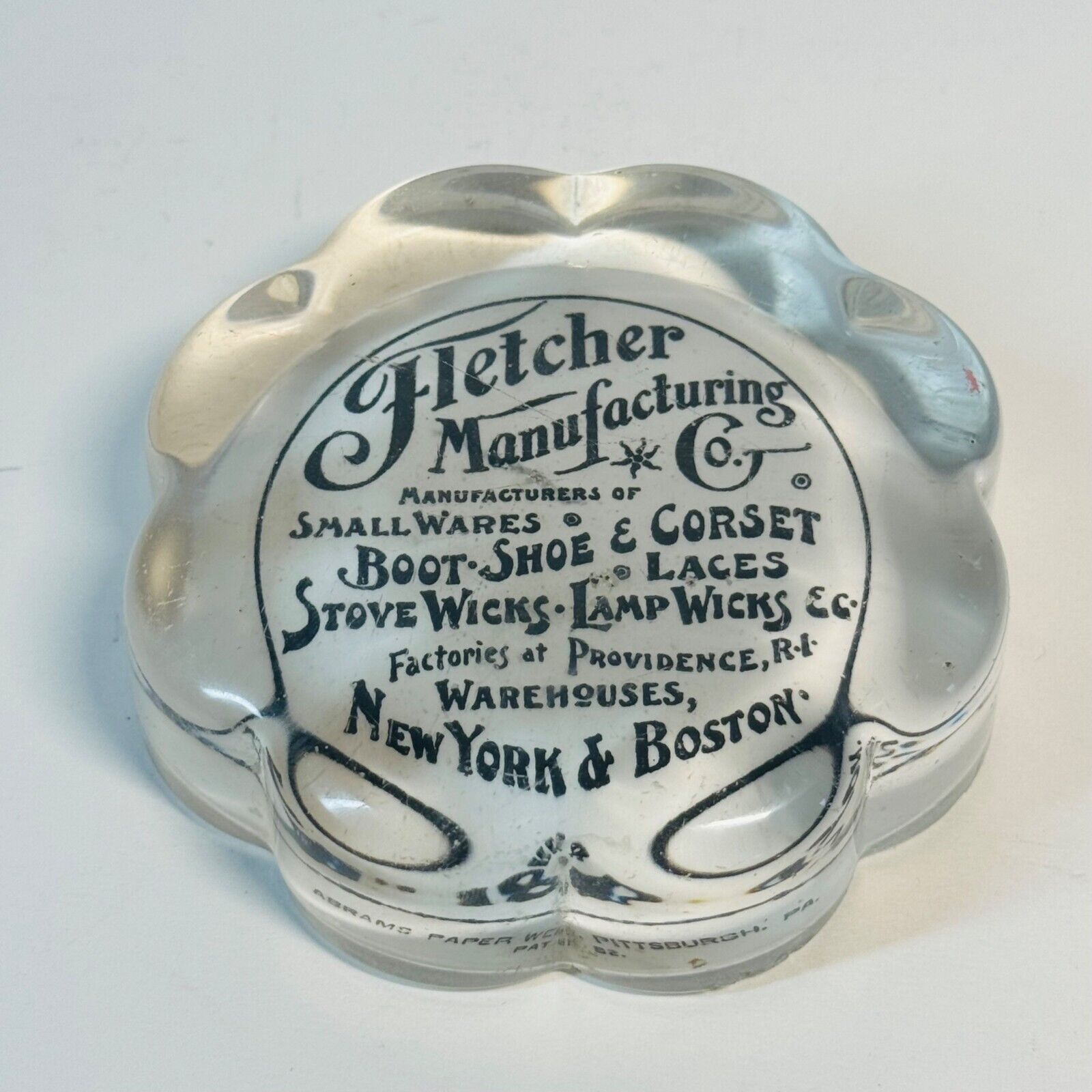 Vintage Fletcher Manufacturing Advertising Glass Paperweight