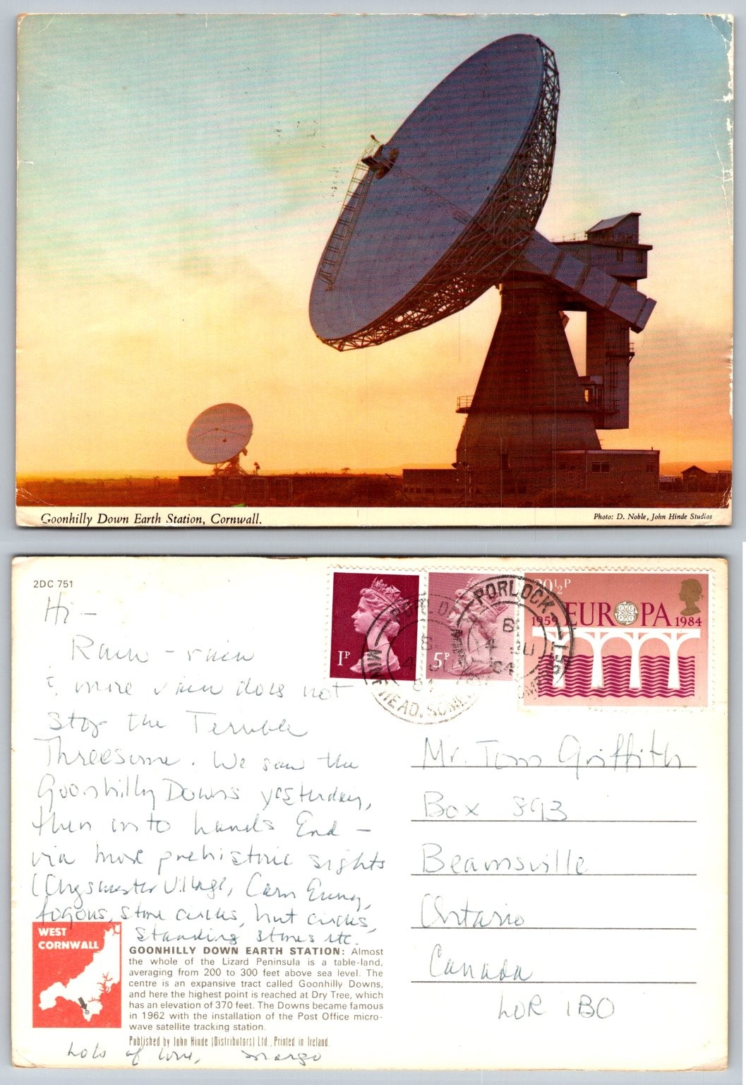 Goonhilly Earth Station Cornwall Postcard John Hinde 1984 Satellite Dish Posted Goonhilly Earth Station Cornwall Postcard John Hinde 1984 Satellite Dish Posted