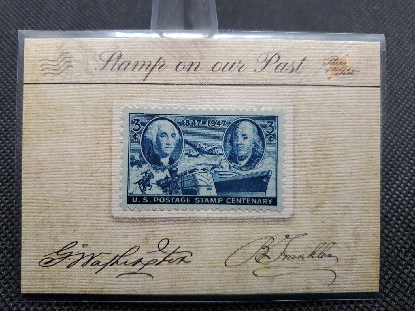 2018 Pieces Of The Past Hybrid Geroge Washington Ben Franklin Stamp Relic