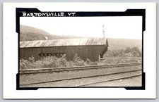 Bartonsville VT Covered Bridge RPPC H.B. Rood Photo Vermont Railroad Tracks D211 picture