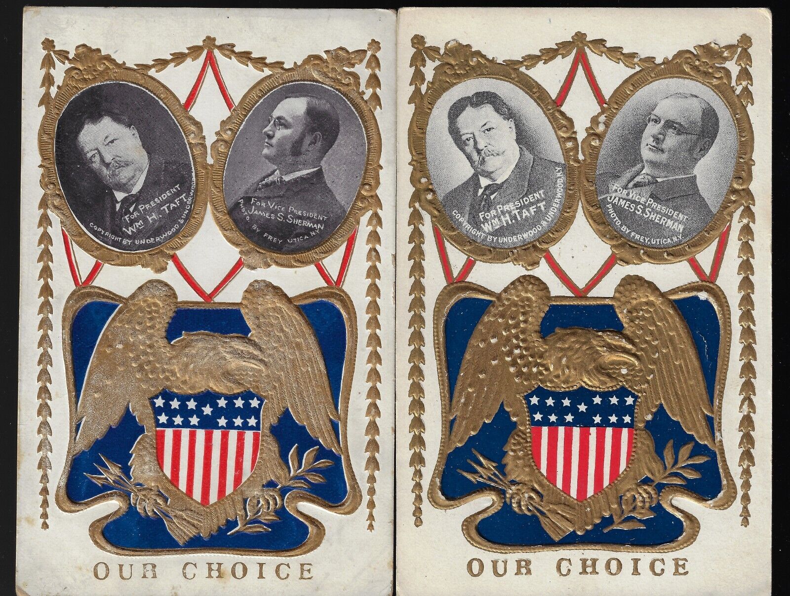 Pr-1908 Wm Taft James Sherman Jugate Prez Campaign Postcards 2 Diff Veep Photos