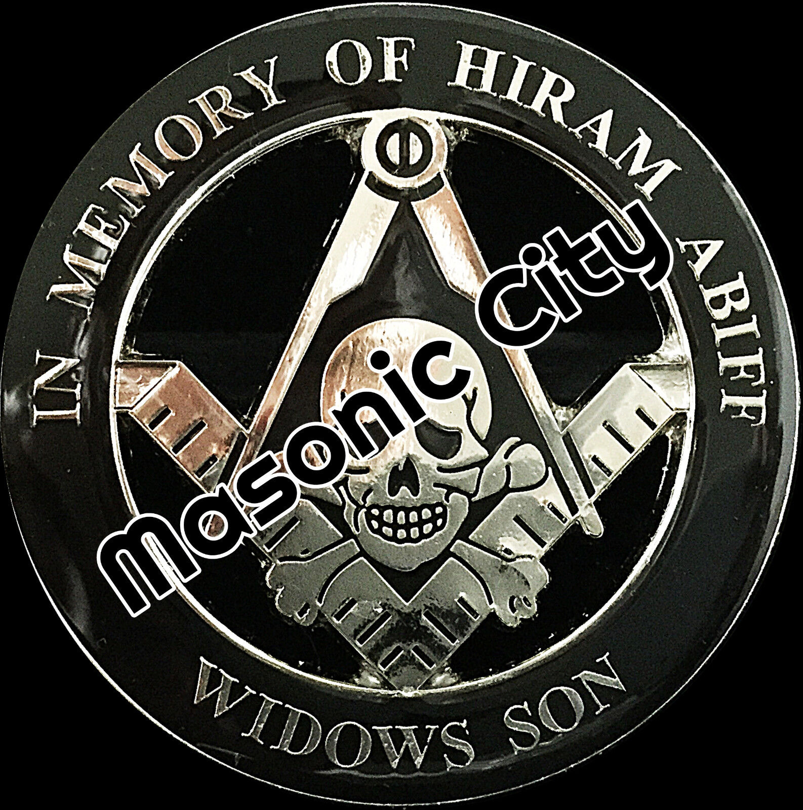 Z-168 Silver/Black In Memory of HIRAM ABIFF Widows Son Black Masonic Auto Emblem