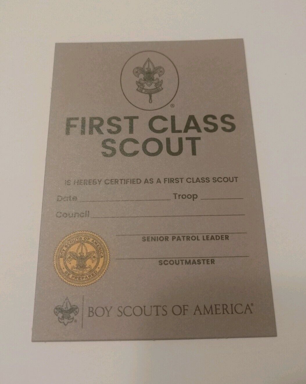 2019 First Class Scout Rank Rank Card New Design