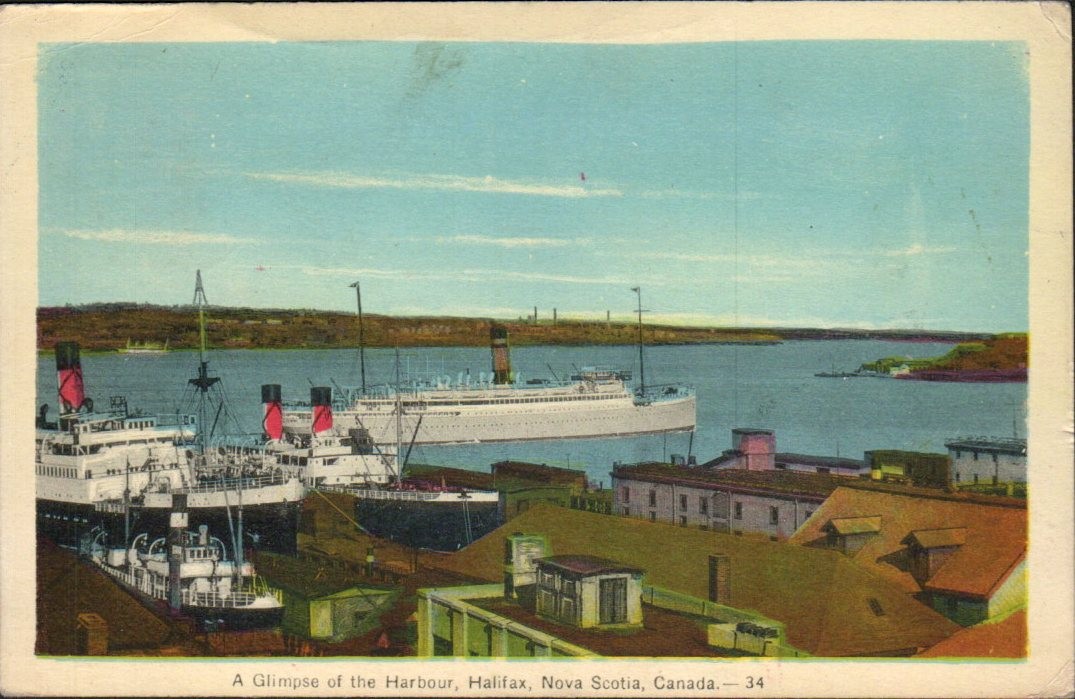 Halifax Harbour Nova Scotia Ships WWII 1944 Naval Censor HMCS Stadacona Postcard Halifax Harbour Nova Scotia Ships WWII 1944 Naval Censor HMCS Stadacona Postcard