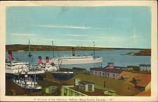 Halifax Harbour Nova Scotia Ships WWII 1944 Naval Censor HMCS Stadacona Postcard picture