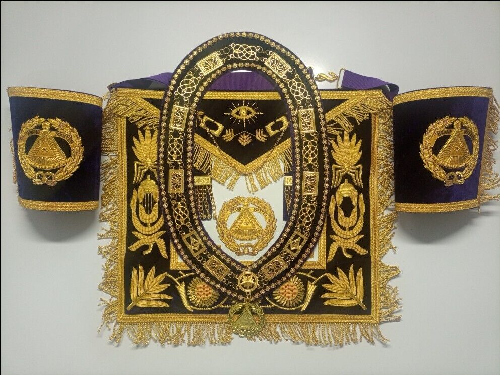 Masonic Regalia Grand Master Apron With Cuffs & Chain Collar Free Jewel.
