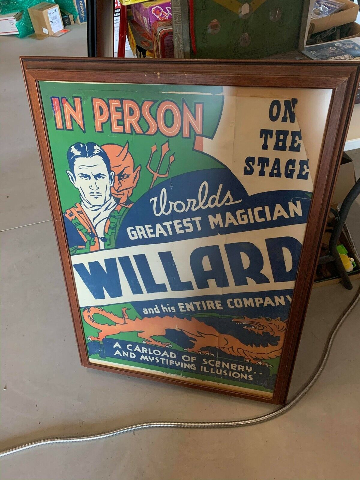 Vintage Willard The Magician Devil Framed Poster Sign