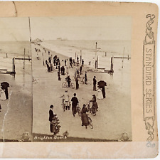 Brighton Beach Bicycle Riders Stereoview c1895 New York Cyclists Photo Card E572 picture