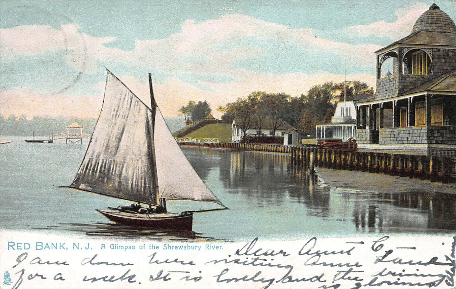 A Glimpse of the Shrewsbury River, Red Bank, New Jersey, early postcard, unused