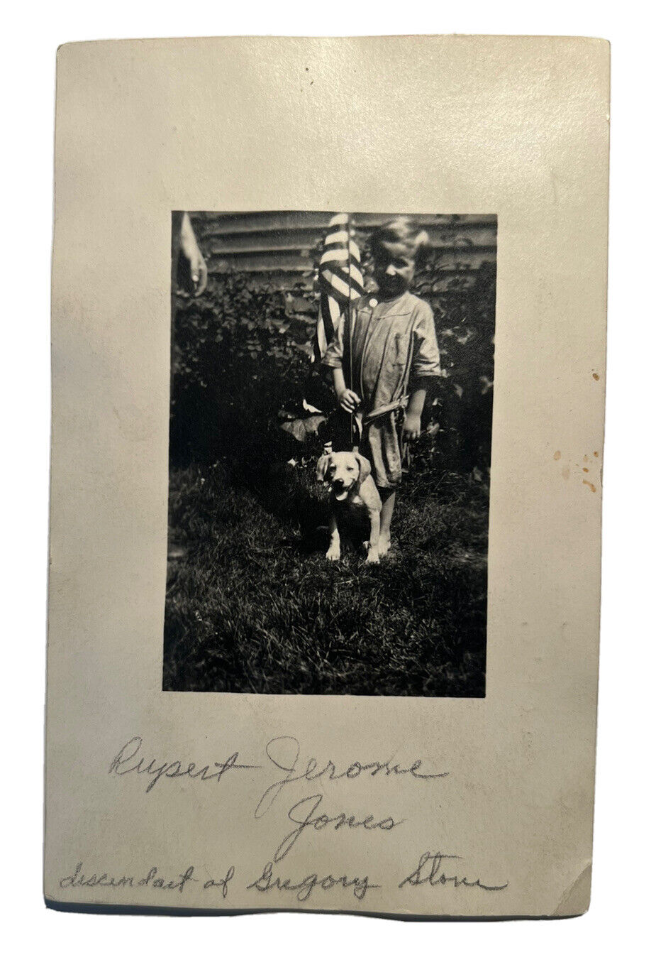 1913 RPPC YOUNG BOY RUPERT JEROME JONES Cleveland Ohio Dog Flag A8