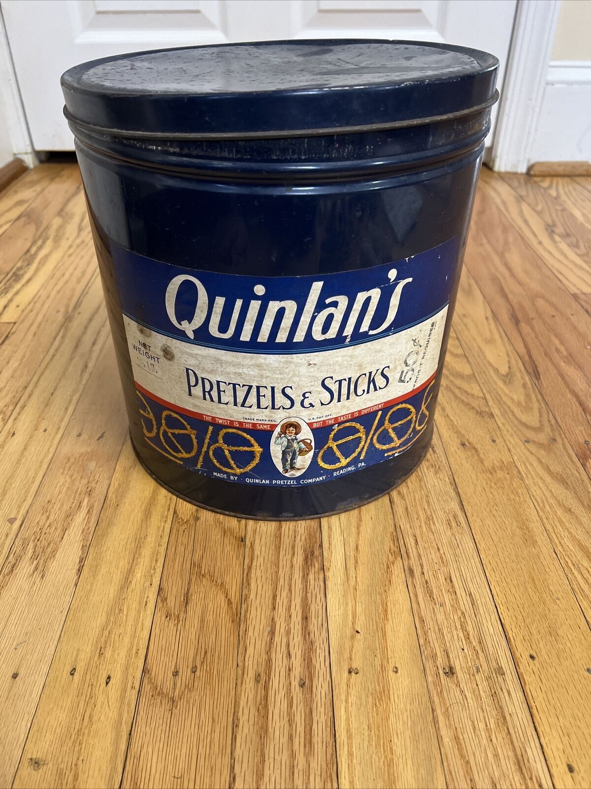 Antique VTG Reading Original Quinlan’s Butter Pretzel Tin Can Bucket Advertising