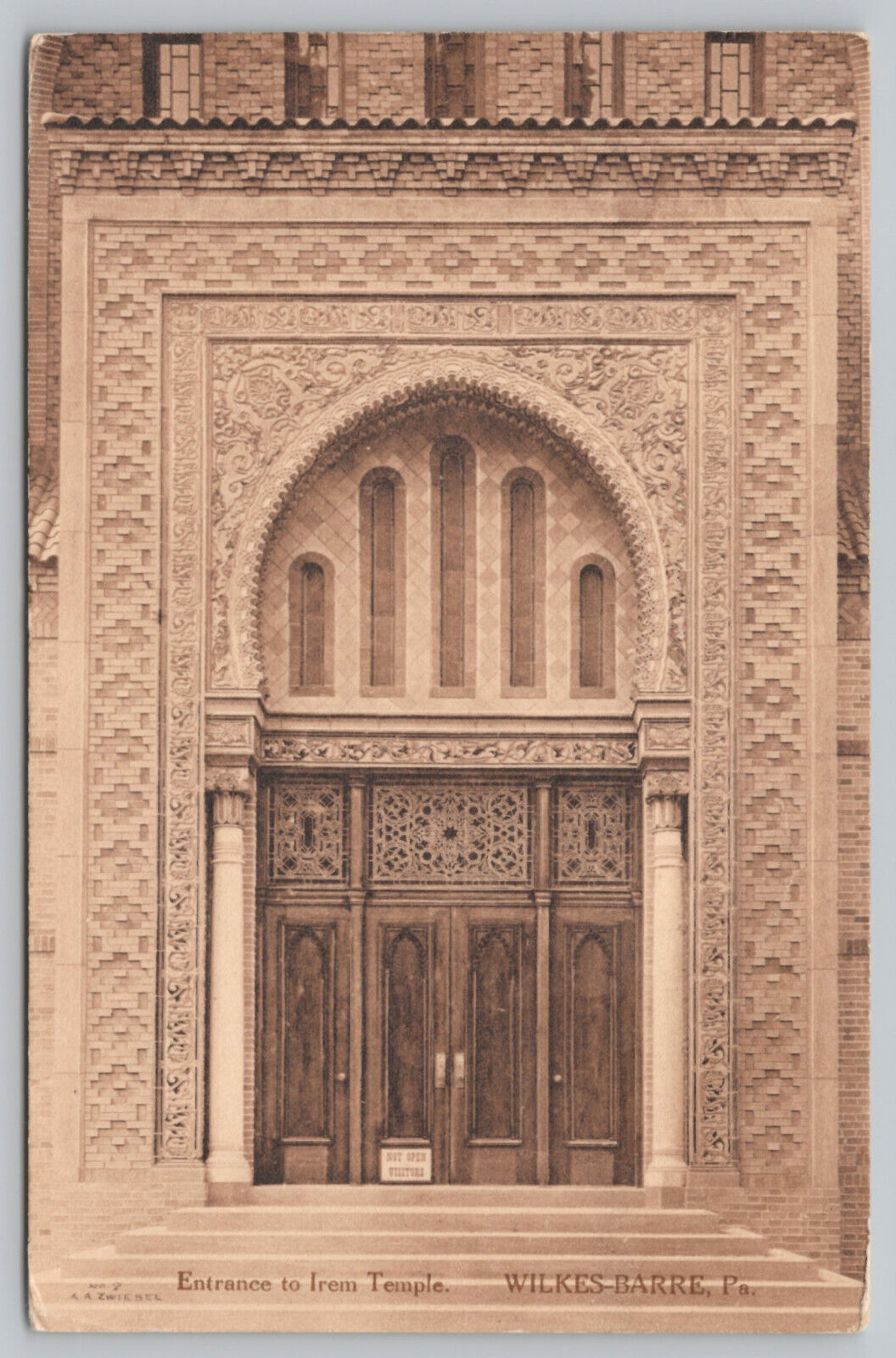 Wilkes Barre PA Pennsylvania - Irem Temple Entrance - Shriners - Postcard - 1912