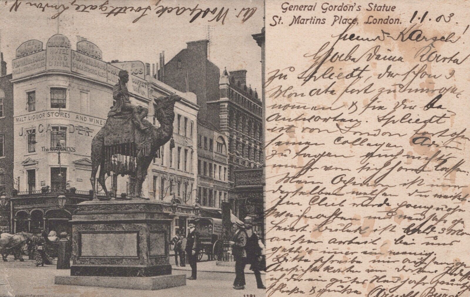 Gen Gordon's Stature Posted St Martins Place London Undivided Back Post Card