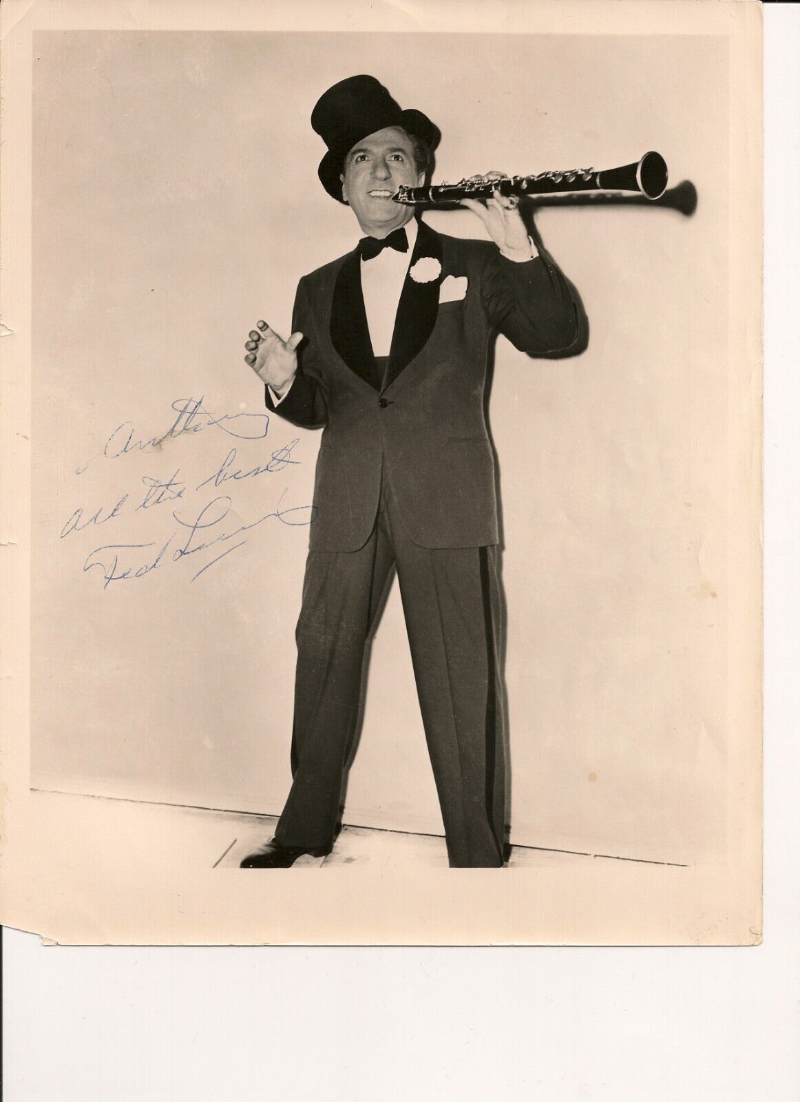 Ted Lewis Clarinet Bandleader Musician 1950's Autographed 8 x 10 Promo Photo