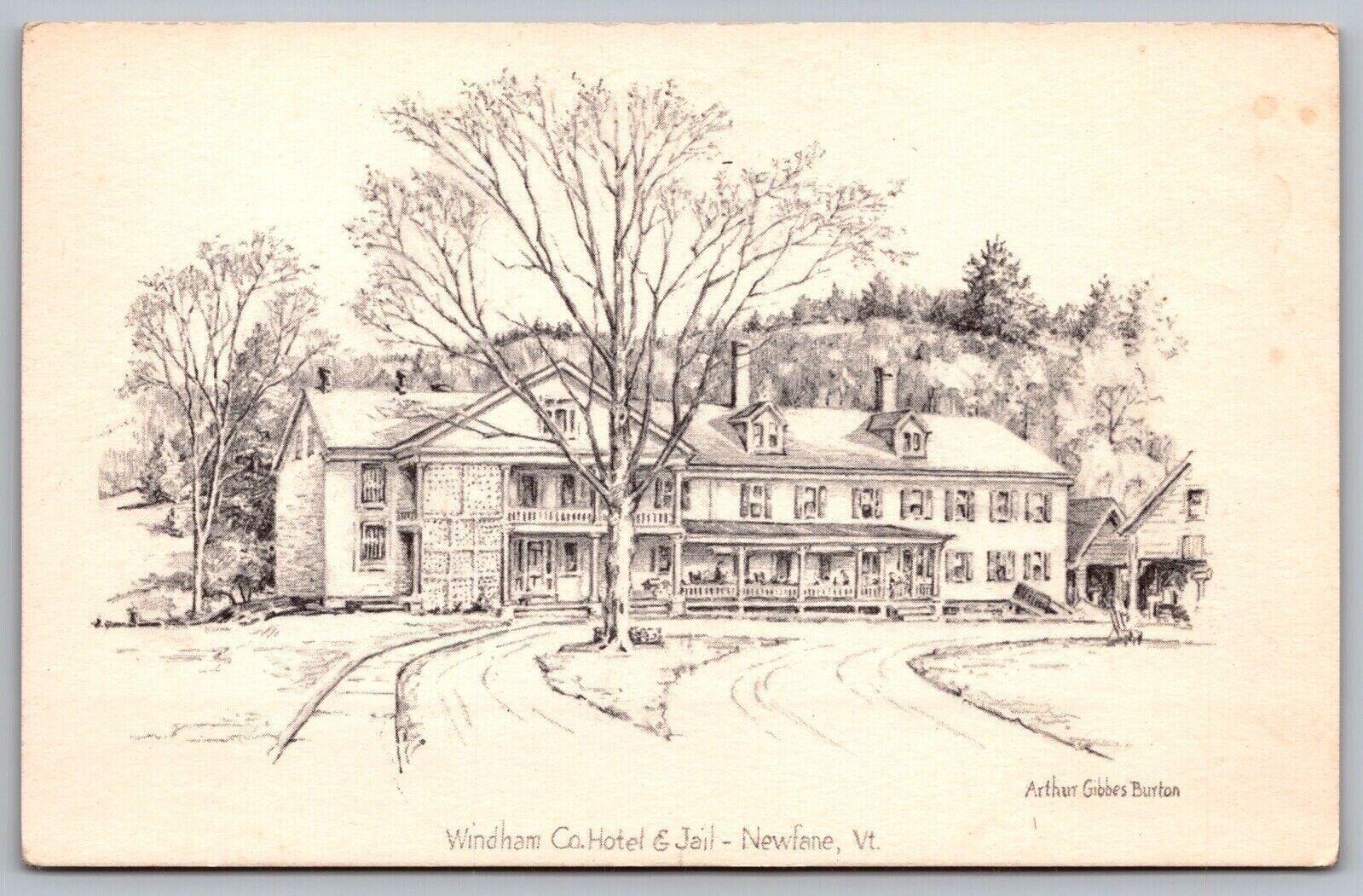 Windham Co Hotel Jail Newfane Vermont Driveway Black White Vintage VNG Postcard